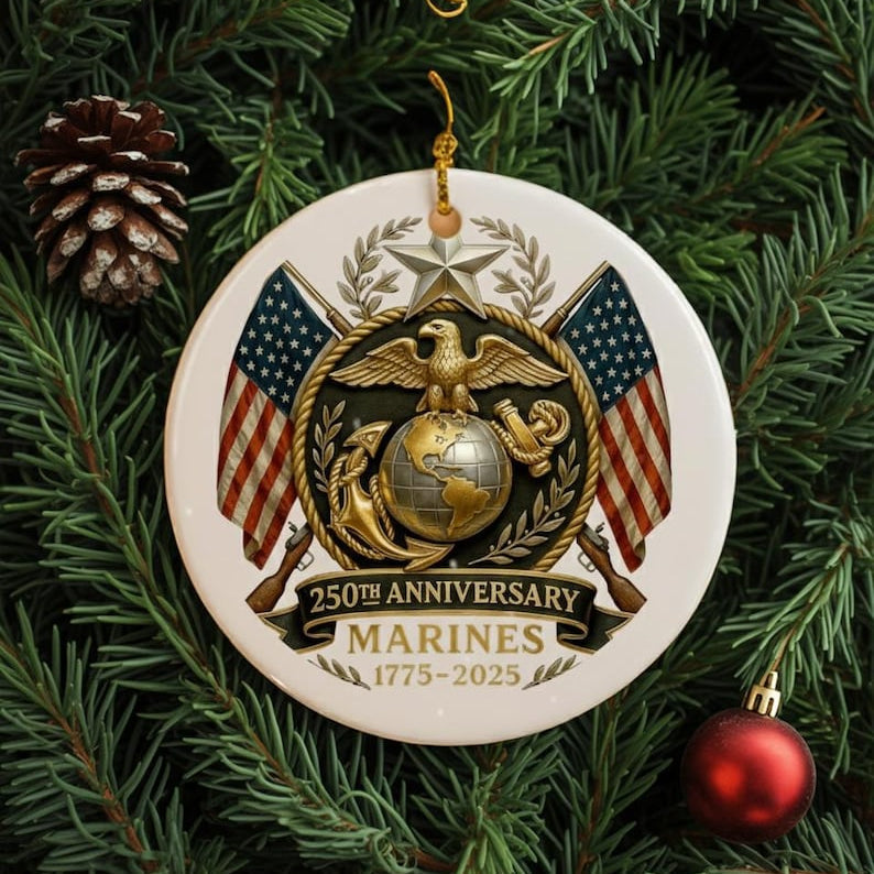 U.S. Marines 250th Anniversary Ornament – Patriotic Military Christmas Decoration