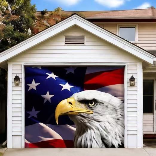 Patriotic Garage Door Banner – American Flag & Bald Eagle Garage Door Cover for Independence Day, 4th of July Outdoor Home Decor