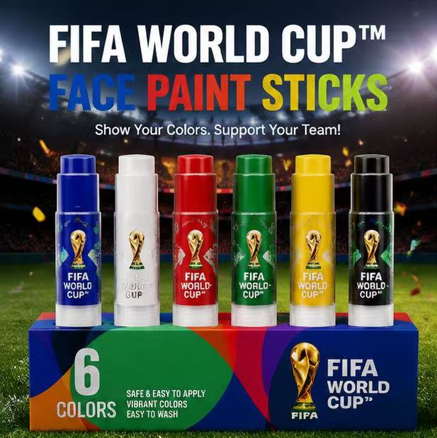 FIFA World Cup Face Paint Sticks – 6 Color Fan Makeup Kit for Soccer Games & Parties
