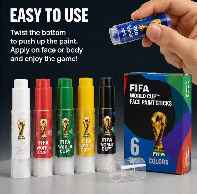 FIFA World Cup Face Paint Sticks – 6 Color Fan Makeup Kit for Soccer Games & Parties